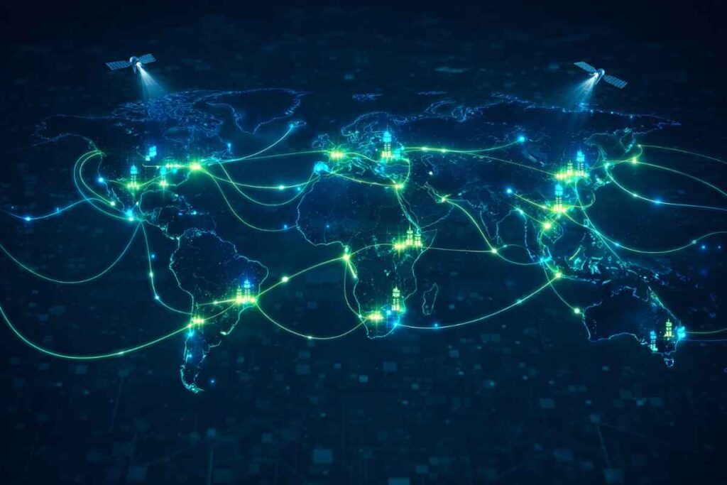 Global internet infrastructure showing network connections worldwide
