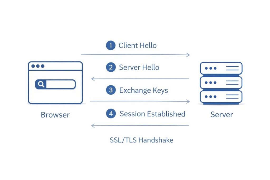 SSL TLS handshake process diagram explaining how HTTPS encryption works