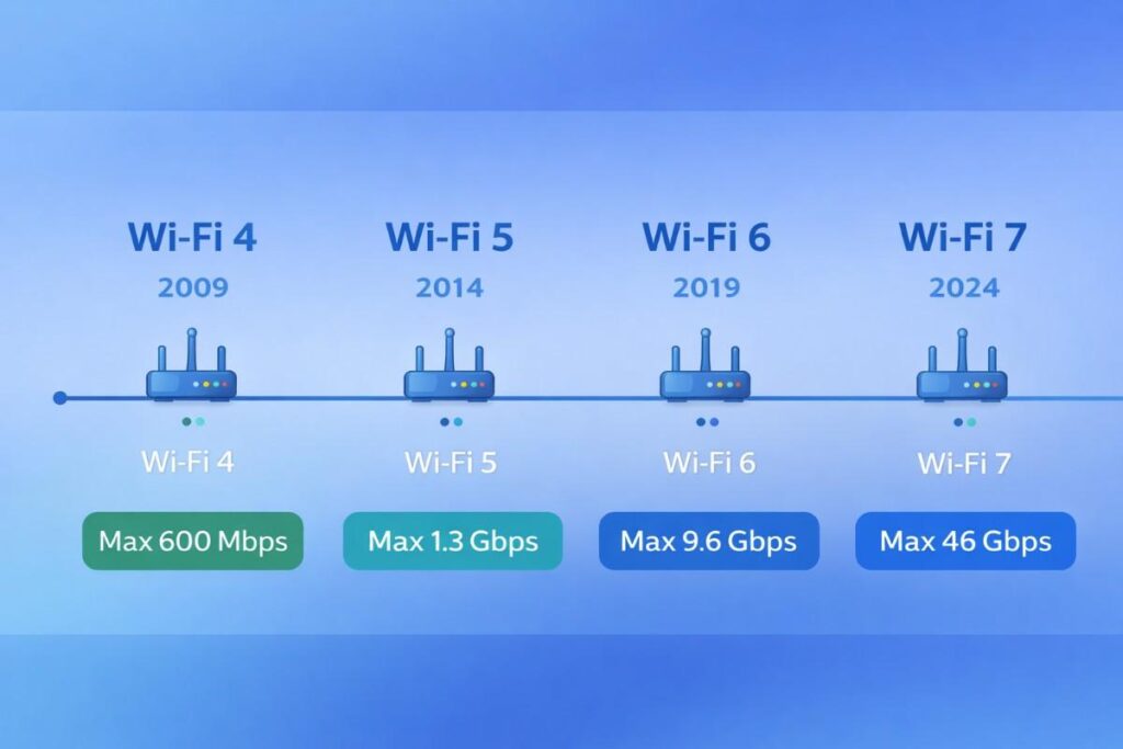 Wi-Fi standards timeline showing how Wi-Fi technology evolved, related to how does Wi-Fi work