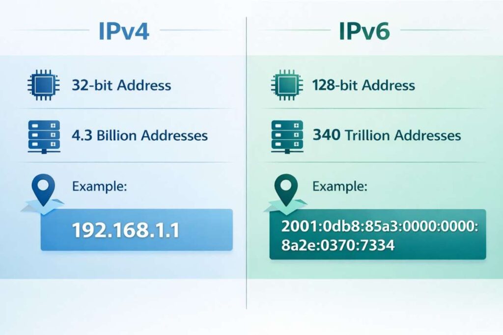  IPv4 vs IPv6 IP address comparison chart
